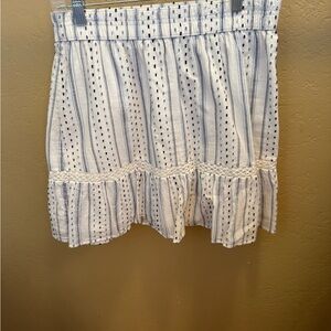 LOFT White and Blue Striped Mini Skirt